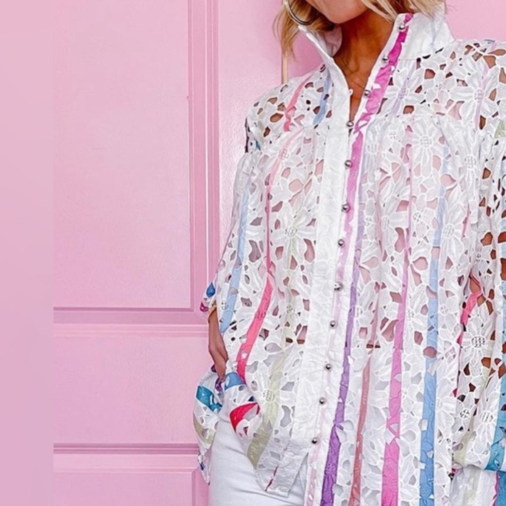 Colorful Lace Button-Up Women's Top